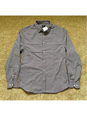 H&M Slim Fit Dress Shirt Easy Care Gingham Burgundy/White L 34/35